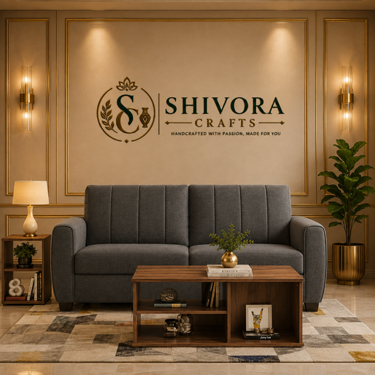 Modern 3-Seater Sofa with Vertical Channel Back-Shivora Crafts
