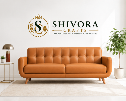 Modern 3-Seater Sofa with Channel Tufted Back & Wooden Legs