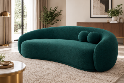 Modern Curved Sofa with Rounded Back & Bolster Cushions