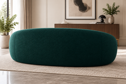 Modern Curved Sofa with Rounded Back & Bolster Cushions