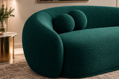 Modern Curved Sofa with Rounded Back & Bolster Cushions