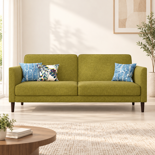 Modern 3 Seater Fabric Sofa with Cushioned Backrest- Shivora Crafts