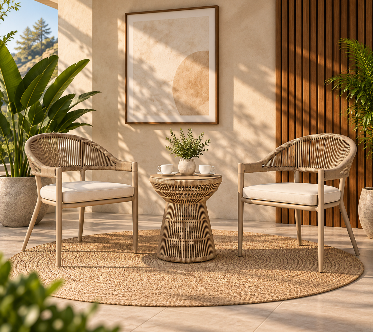3-Piece Woven Patio Bistro Set with 2 Cushioned Chairs & Side Table