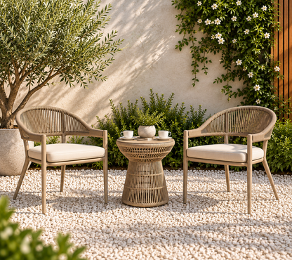 3-Piece Woven Patio Bistro Set with 2 Cushioned Chairs & Side Table