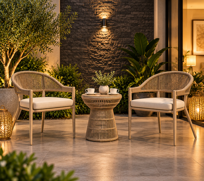 3-Piece Woven Patio Bistro Set with 2 Cushioned Chairs & Side Table