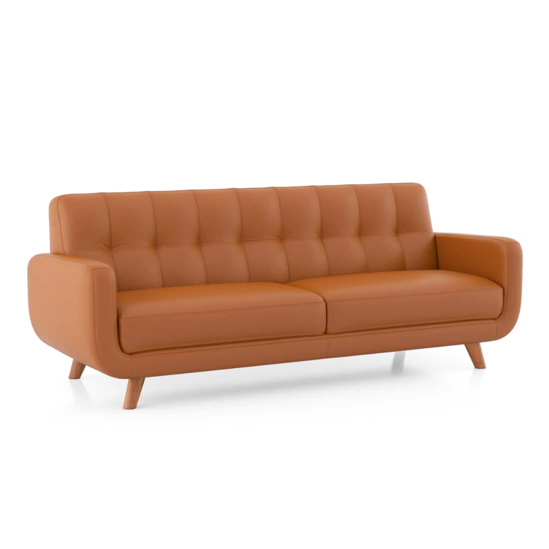 Modern 3-Seater Sofa with Channel Tufted Back & Wooden Legs