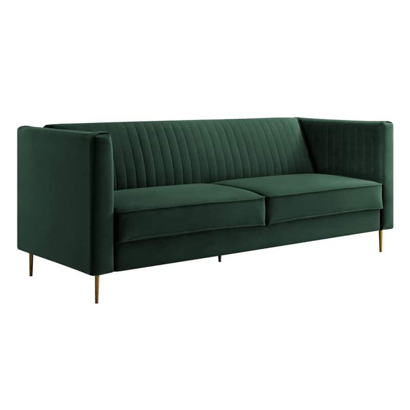 Modern 3-Seater Green Velvet Upholstered Sofa with Gold Legs