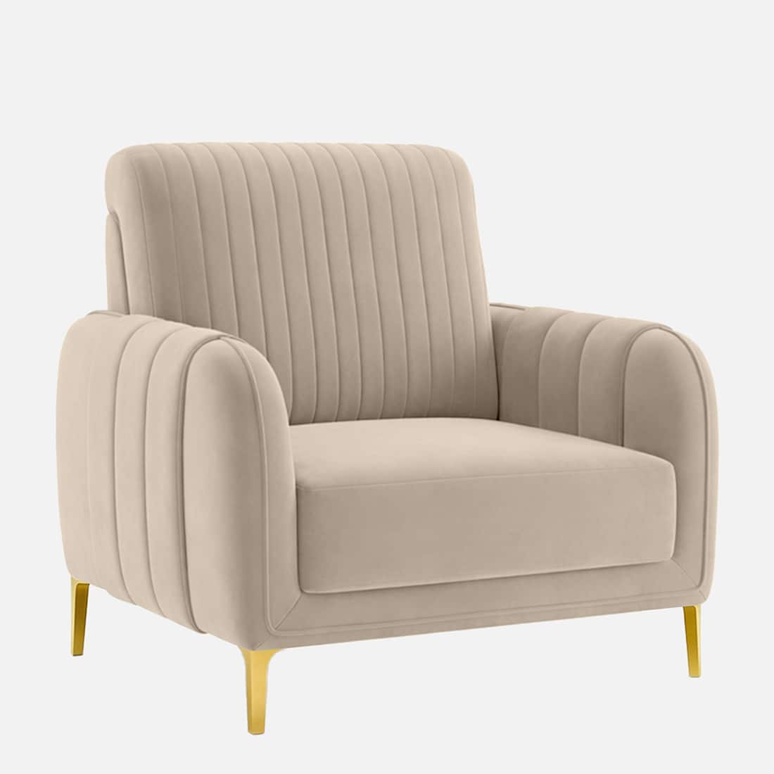 Modern Accent Chair with Channel-Tufted Back & Metal Legs