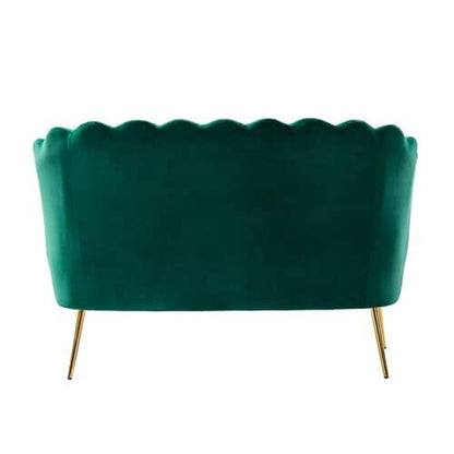 Emerald Green Velvet 2 Seater Sofa | Channel Tufted Gold Leg Sofa- Shivora Crafts