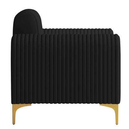 Modern Channel-Tufted Accent Chair with Curved Arms & Metal Legs