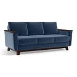 Modern 3 Seater Sofa | Mid-Century Upholstered Sofa with Wooden Arms- Shivora Crafts