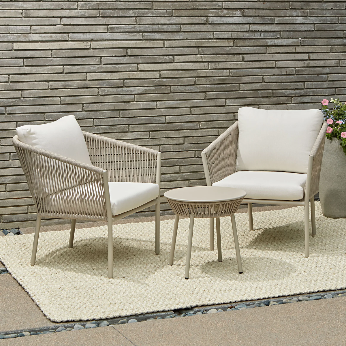 2-Piece Outdoor Patio Conversation Set with Cushioned Lounge Chairs & Side Table