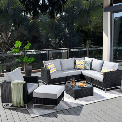 6-Piece Outdoor Patio Seating Set | Sectional Sofa, Lounge Chair, Ottoman & Coffee Table
