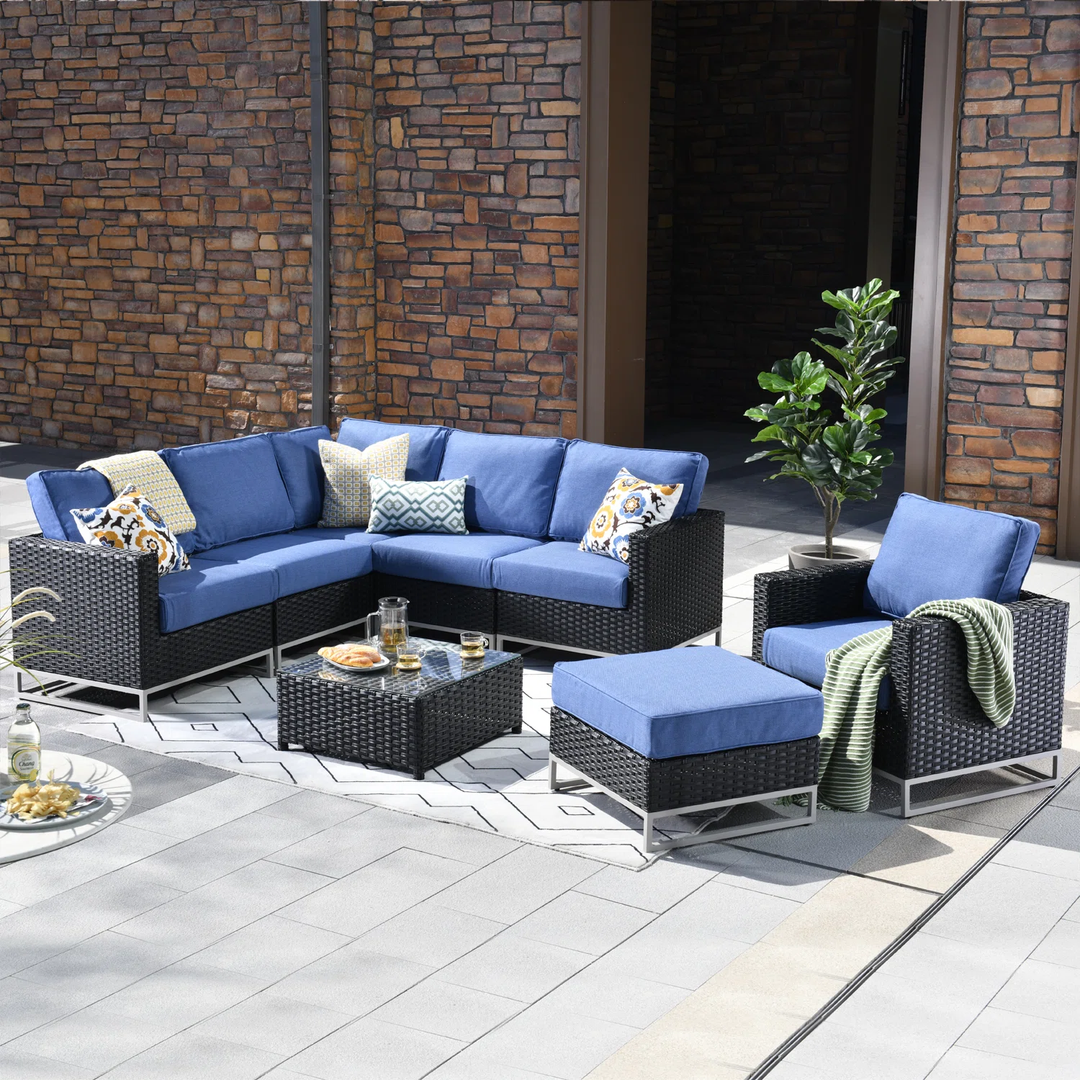 6-Piece Outdoor Patio Seating Set | Sectional Sofa, Lounge Chair, Ottoman & Coffee Table