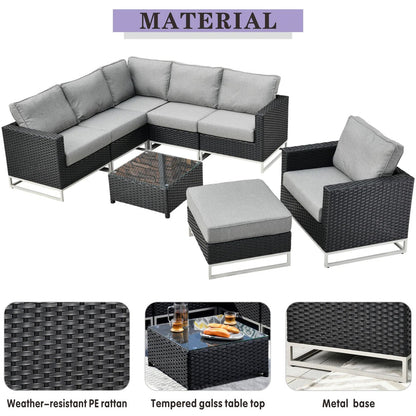 6-Piece Outdoor Patio Seating Set | Sectional Sofa, Lounge Chair, Ottoman & Coffee Table