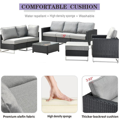 6-Piece Outdoor Patio Seating Set | Sectional Sofa, Lounge Chair, Ottoman & Coffee Table