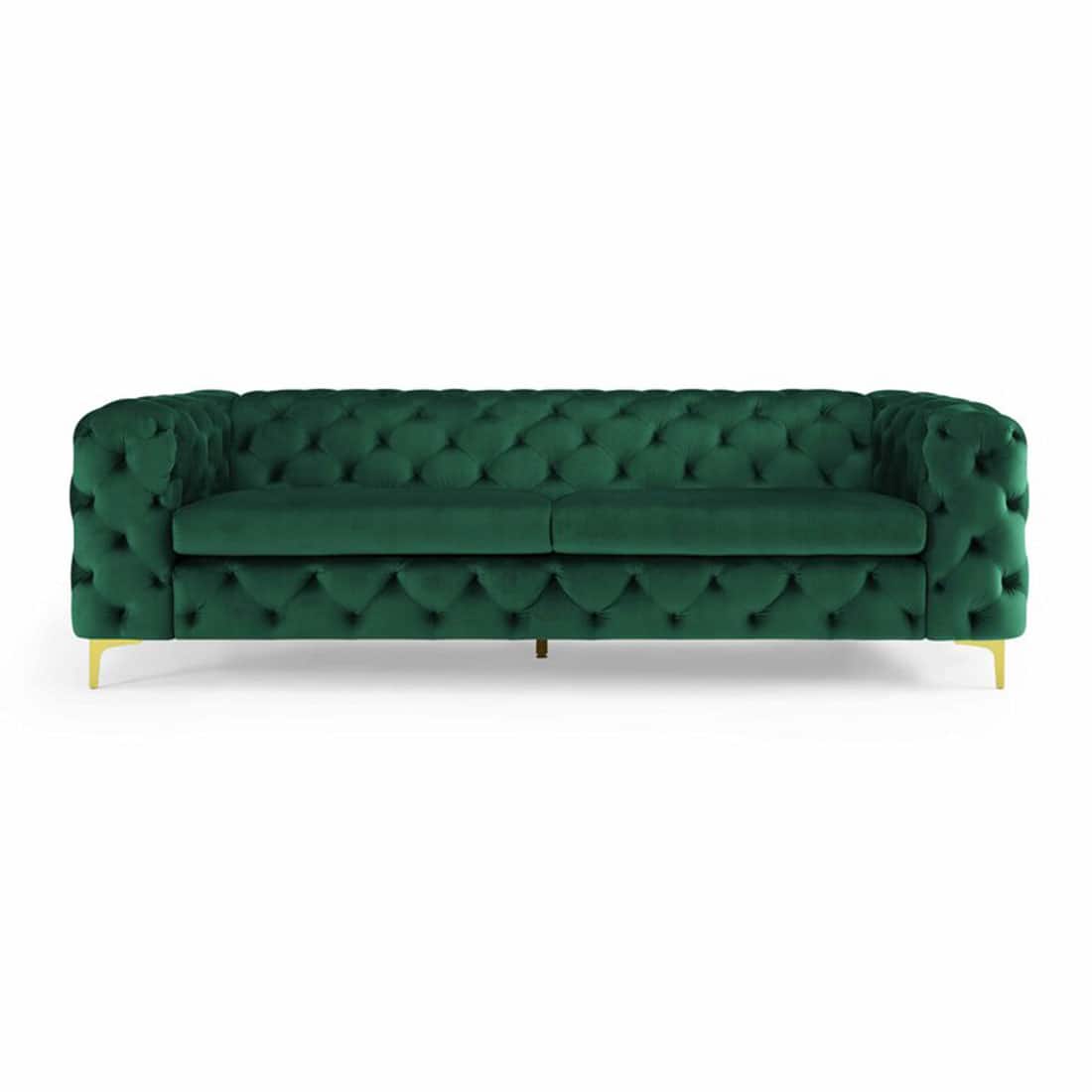 Luxury 3-Seater Green Tufted Chesterfield Sofa with Gold Legs