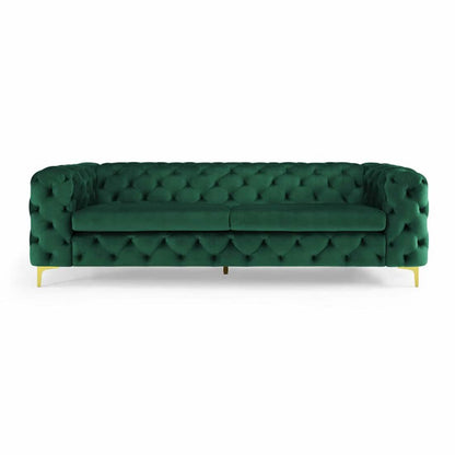 Luxury 3-Seater Green Tufted Chesterfield Sofa with Gold Legs
