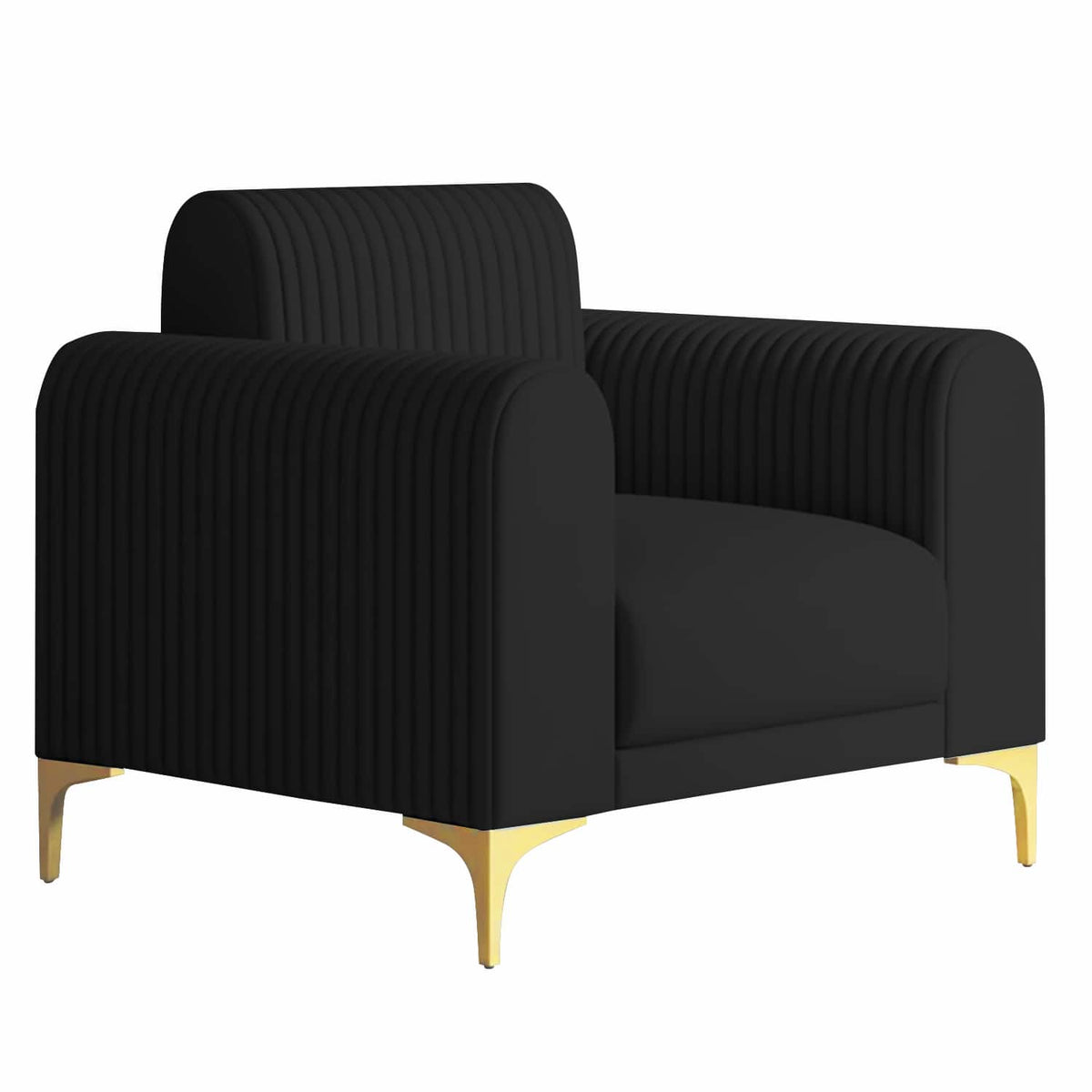 Modern Channel-Tufted Accent Chair with Curved Arms & Metal Legs