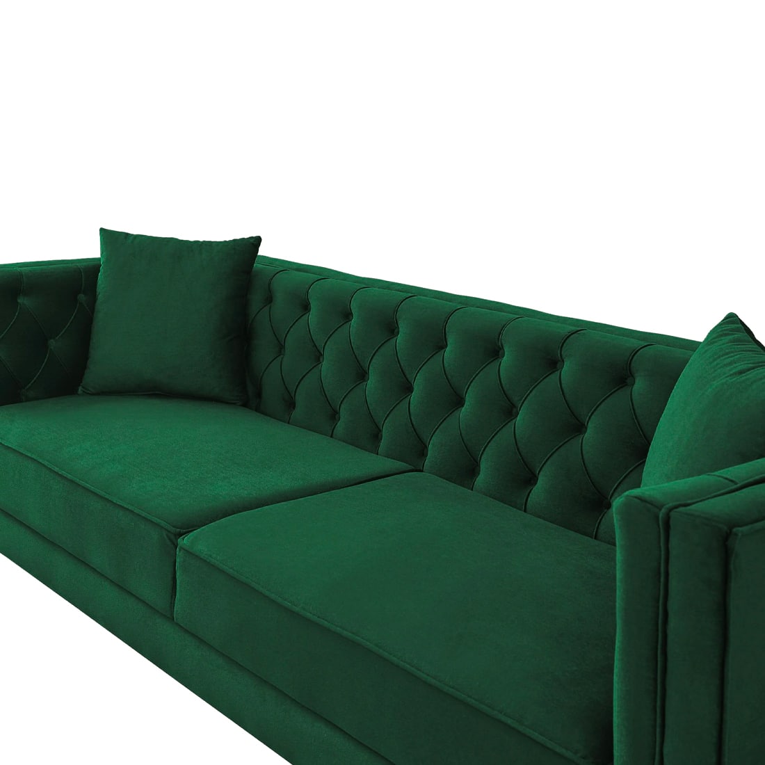 Luxury 3-Seater Green Tufted Upholstered Sofa with Gold Legs