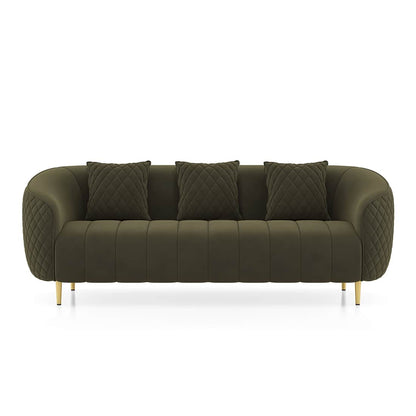 Modern Quilted 3-Seater Sofa with Channel-Tufted Seat & Cushions