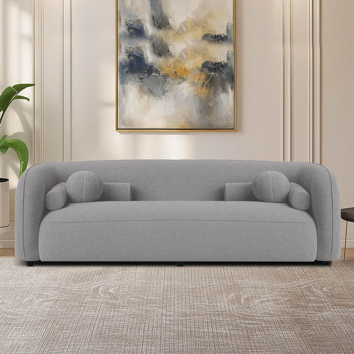 Modern Curved Frame 3-Seater Sofa with Accent Cushions