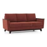 Modern 3 Seater Sofa | Mid-Century Upholstered Sofa with Wooden Arms- Shivora Crafts