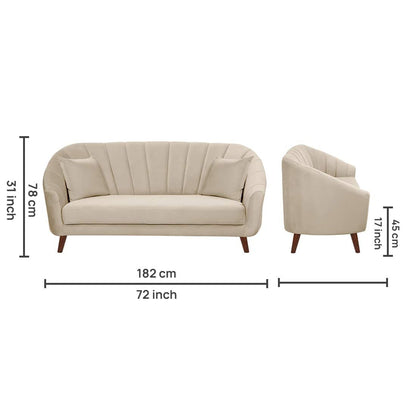 Modern Mid-Century 3-Seater Sofa with Cushions & Wooden Legs