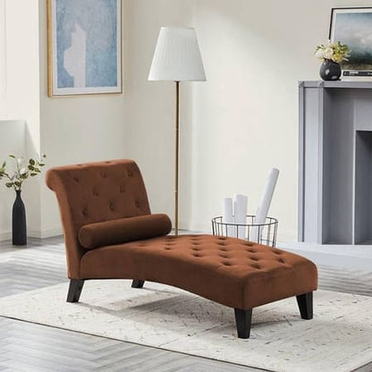 Tufted Chaise Lounge Chair with Bolster Pillow & Padded Seat
