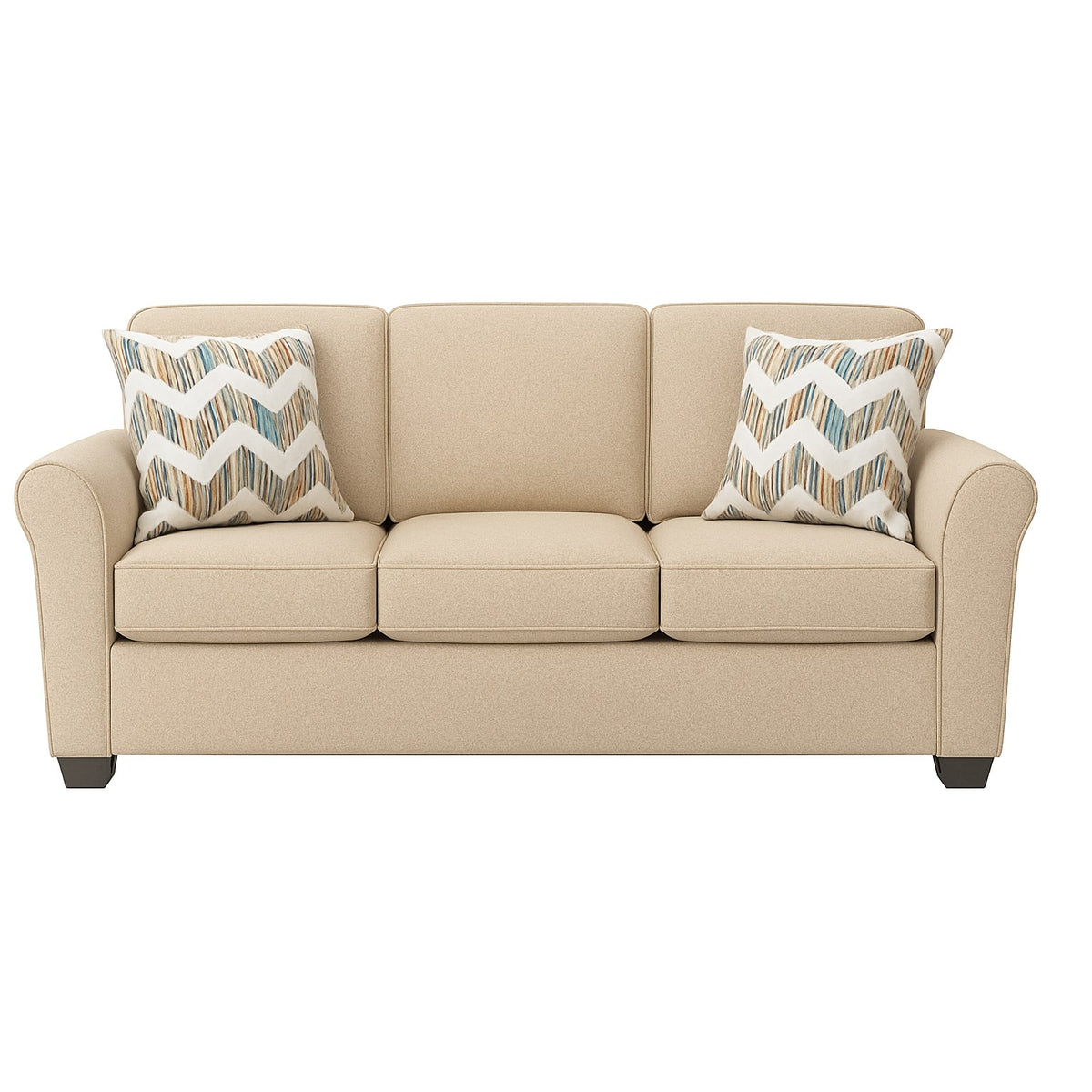 Classic 3-Seater Fabric Sofa with Cushioned Back & Rolled Arms