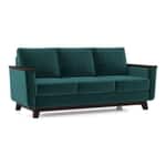Modern 3 Seater Sofa | Mid-Century Upholstered Sofa with Wooden Arms- Shivora Crafts