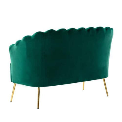 Emerald Green Velvet 2 Seater Sofa | Channel Tufted Gold Leg Sofa- Shivora Crafts