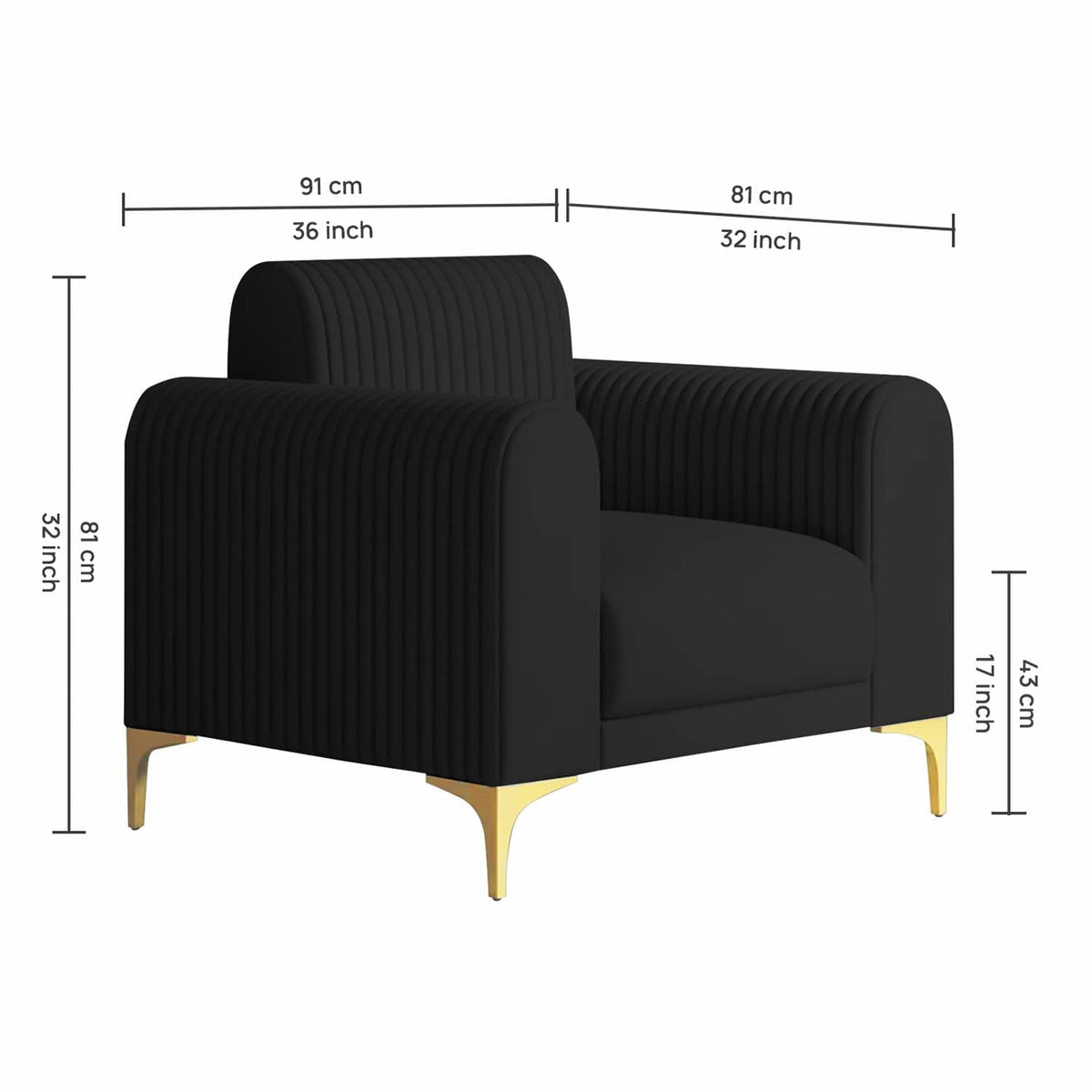 Modern Channel-Tufted Accent Chair with Curved Arms & Metal Legs
