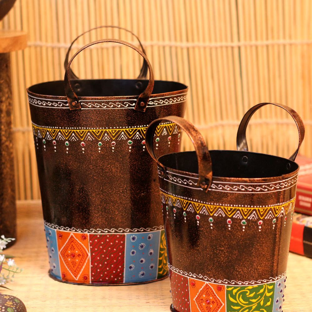 Iron Printed Oval Planter Set