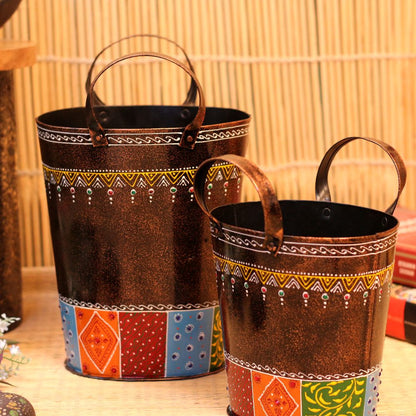 Iron Printed Oval Planter Set