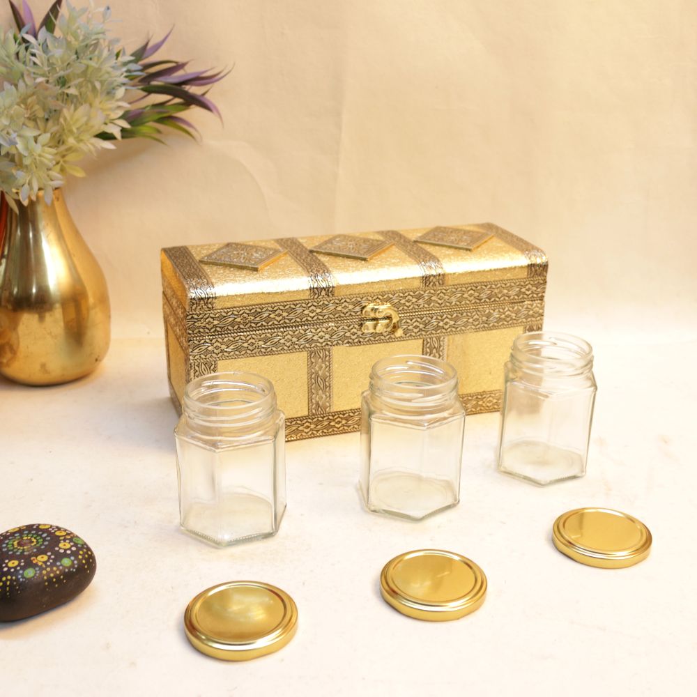 Handcrafted 3 Jar Dry Fruit Box with Regzin Finish – Premium Decorative Storage & Gift Box