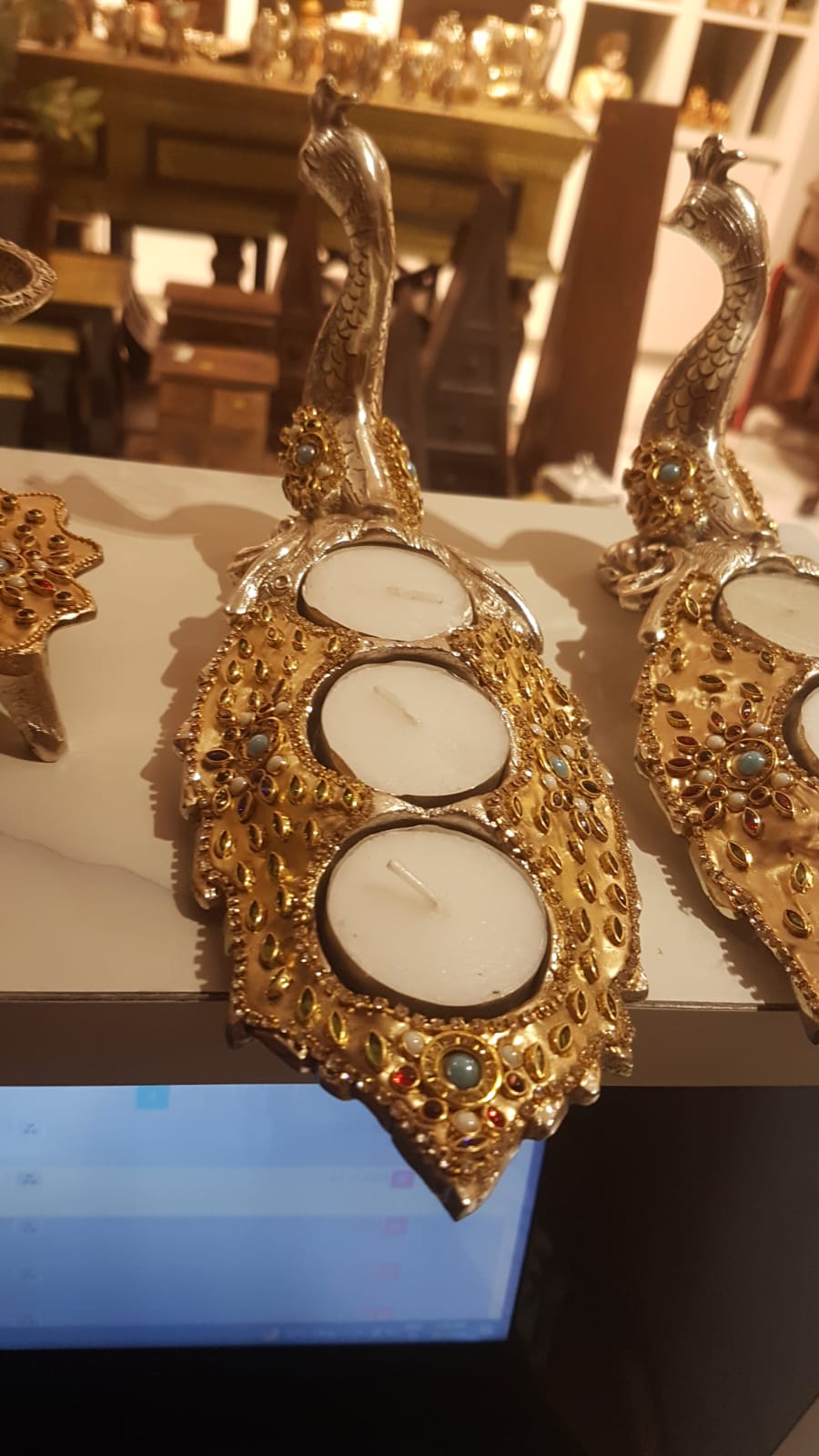 Peacock Candle with Golden Work – Handcrafted Decorative Single Candle