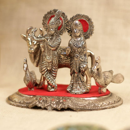 Metal Radha Krishna with Kamdhenu