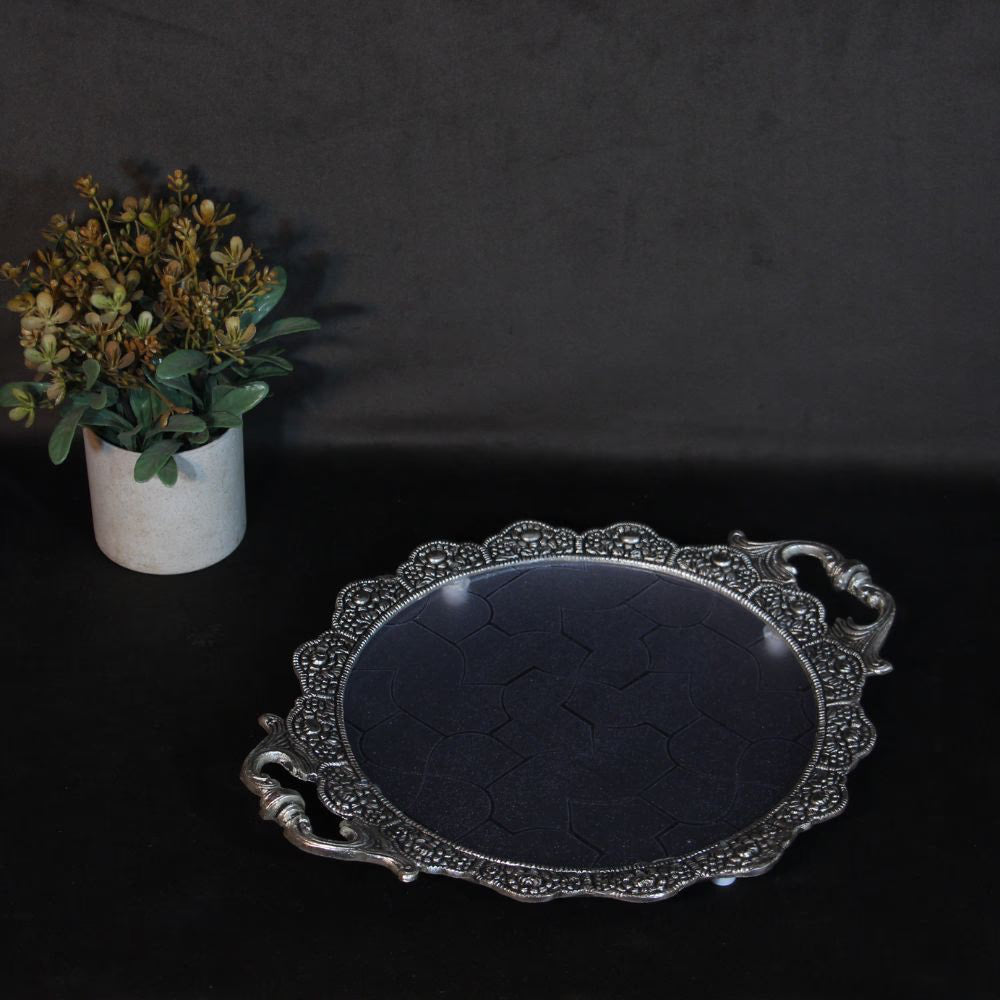 Metal Round Tray (Fibre) — Handcrafted Decorative Serving Tray