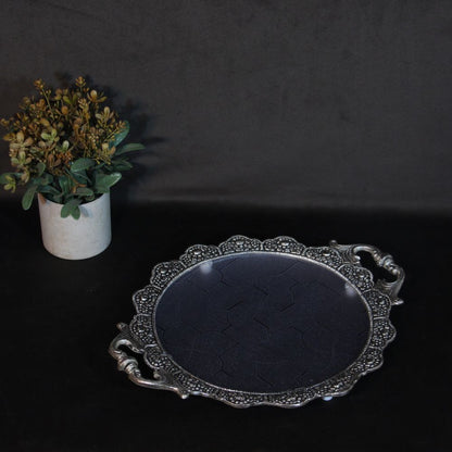 Metal Round Tray (Fibre) — Handcrafted Decorative Serving Tray