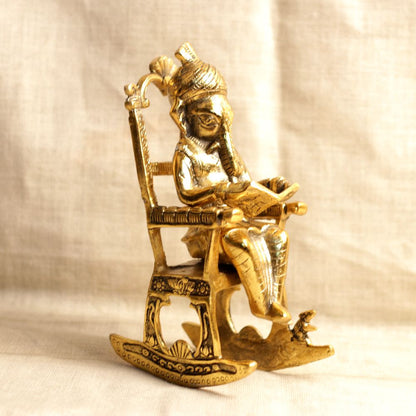 Metal Ganesha Sitting on Chair — Handcrafted Deity Figurine