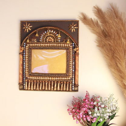 Wooden Kundan Photo Frame with 5 Bells — Handcrafted Decorative Picture Frame