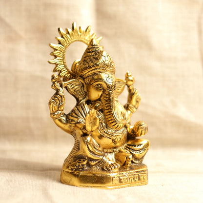 Metal Golden Ganesha — Handcrafted Gold Finish Deity Figurine