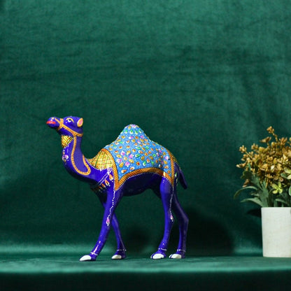 Metal Meenakari Camel Figurine 8" — Handcrafted Enamel Art Showpiece