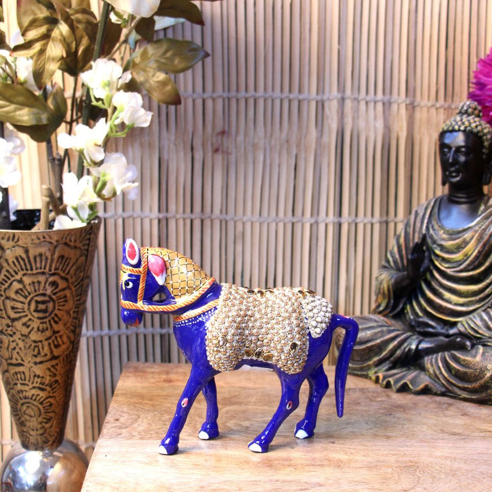 Metal Stone Horse Figurine 8" — Handcrafted Decorative Showpiece