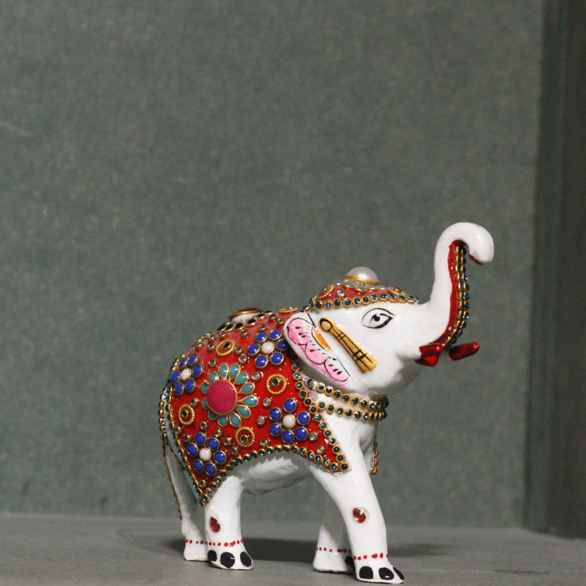 Metal White Jewellery Elephant Figurine 5" — Handcrafted Embellished Showpiece