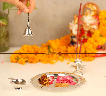 Brass & Silver Pooja Thali – Set of 4