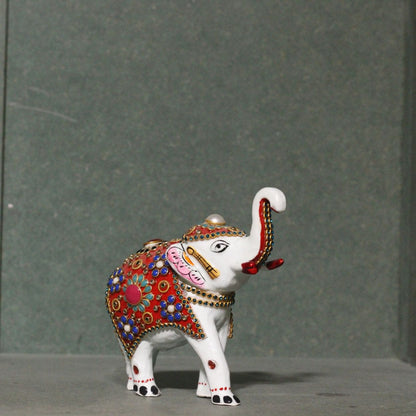 Metal White Jewellery Elephant Figurine 5" — Handcrafted Embellished Showpiece