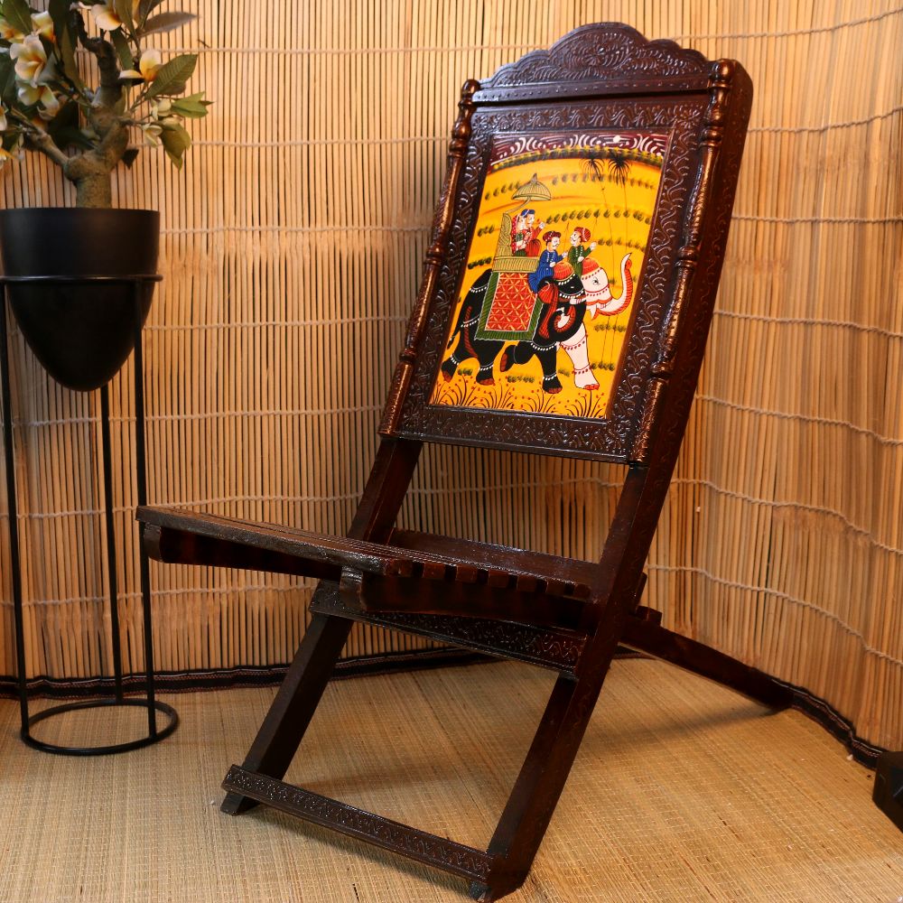 Handcrafted Wooden Painted Mehrap Chair – Single Decorative Royal Chair for Home Décor & Gifting