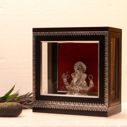 Metal Ganesh in Box Frame 9" — Handcrafted Framed Ganesha Wall Decor